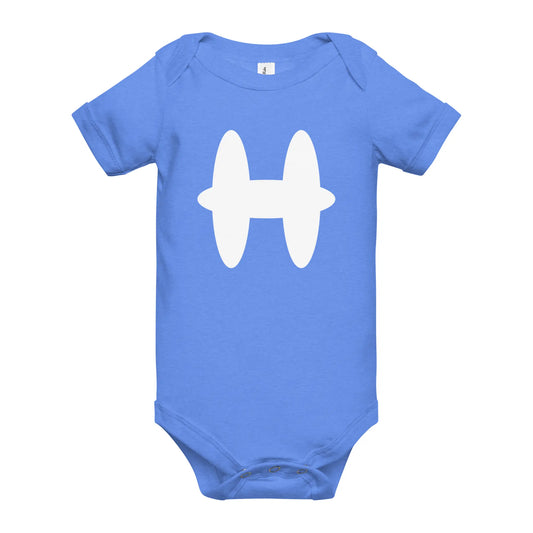 Baby Blue Baby Short Sleeve One Piece with white H logo.