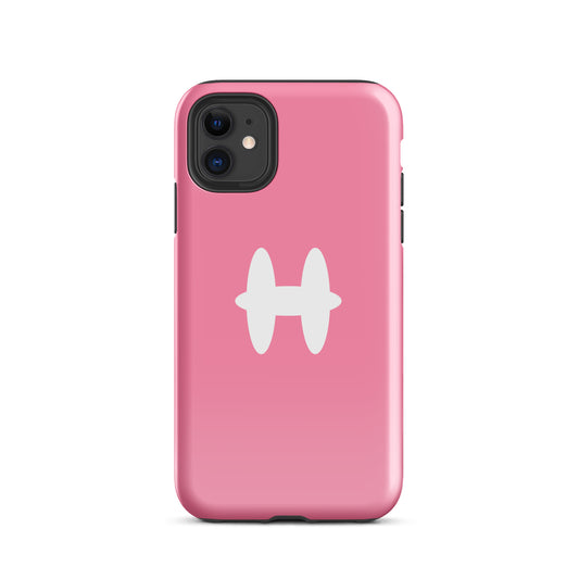 iPhone 11 Case Pink, white H logo. 