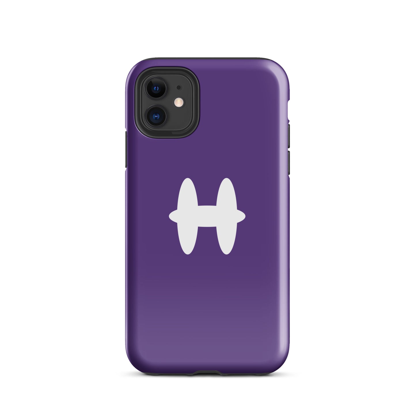 iPhone 11 Case Purple, white H logo. 