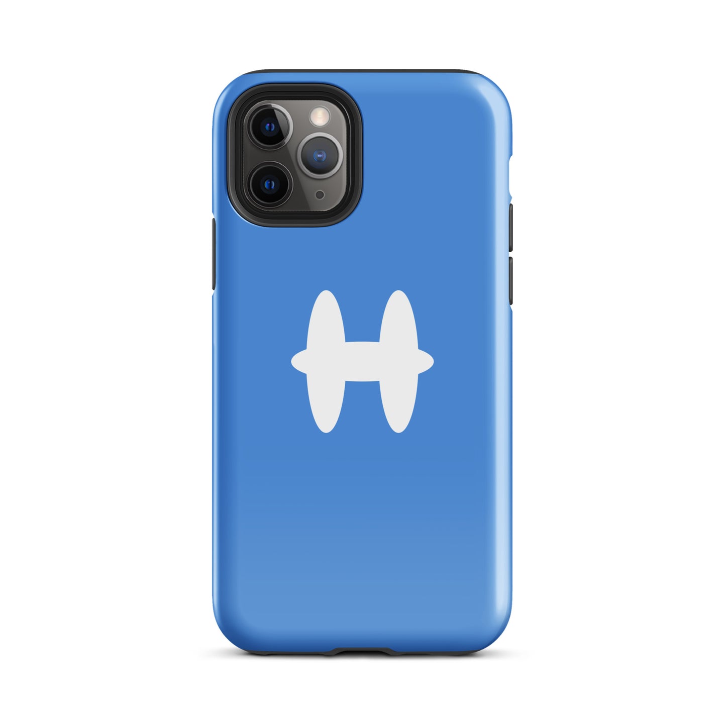 iPhone 11 Pro Case Columbia Blue, white H logo. 
