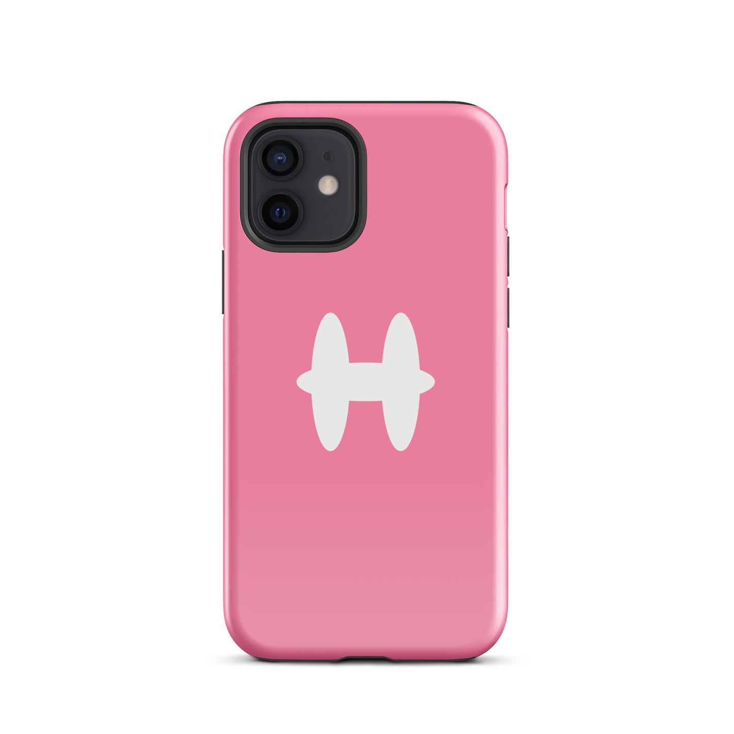 iPhone 12 Case Pink, white H logo.