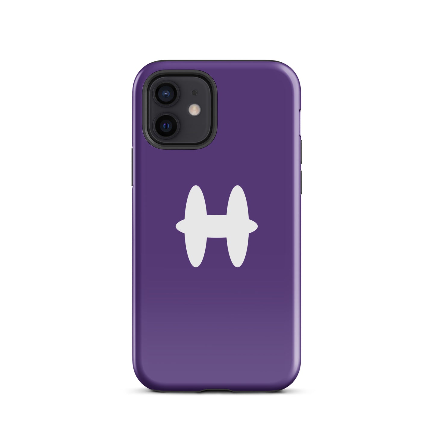 iPhone 12 Case Purple, white H logo. 
