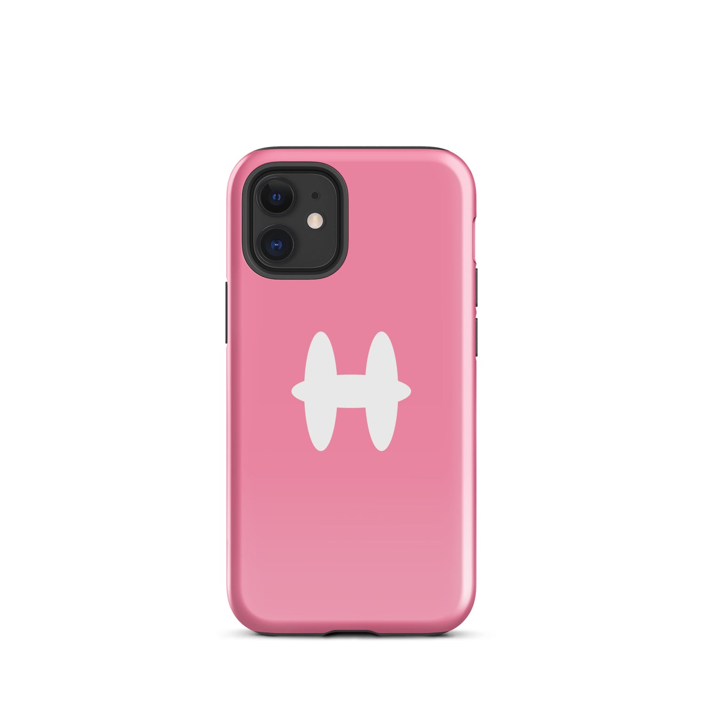 iPhone 12 mini Case Pink, white H logo. 