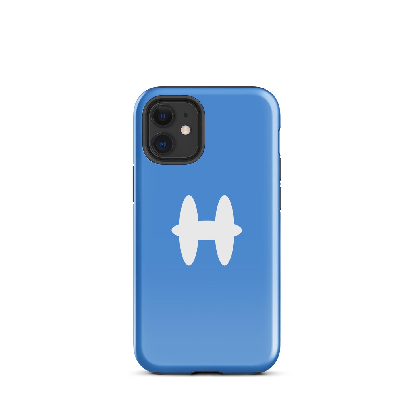 iPhone 12 mini Case Columbia Blue, white H logo. 