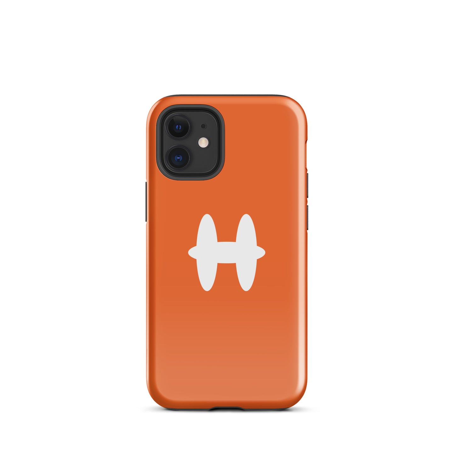iPhone 12 mini Case Orange, white H logo. 
