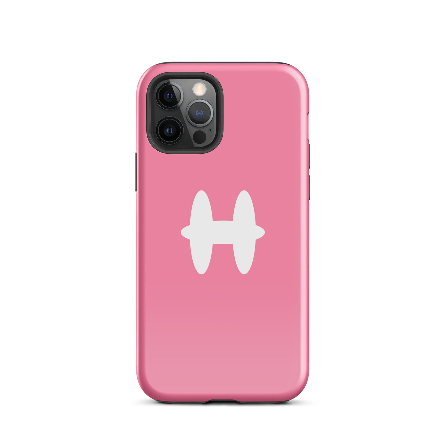 iPhone 12 Pro Case Pink, white H logo. 