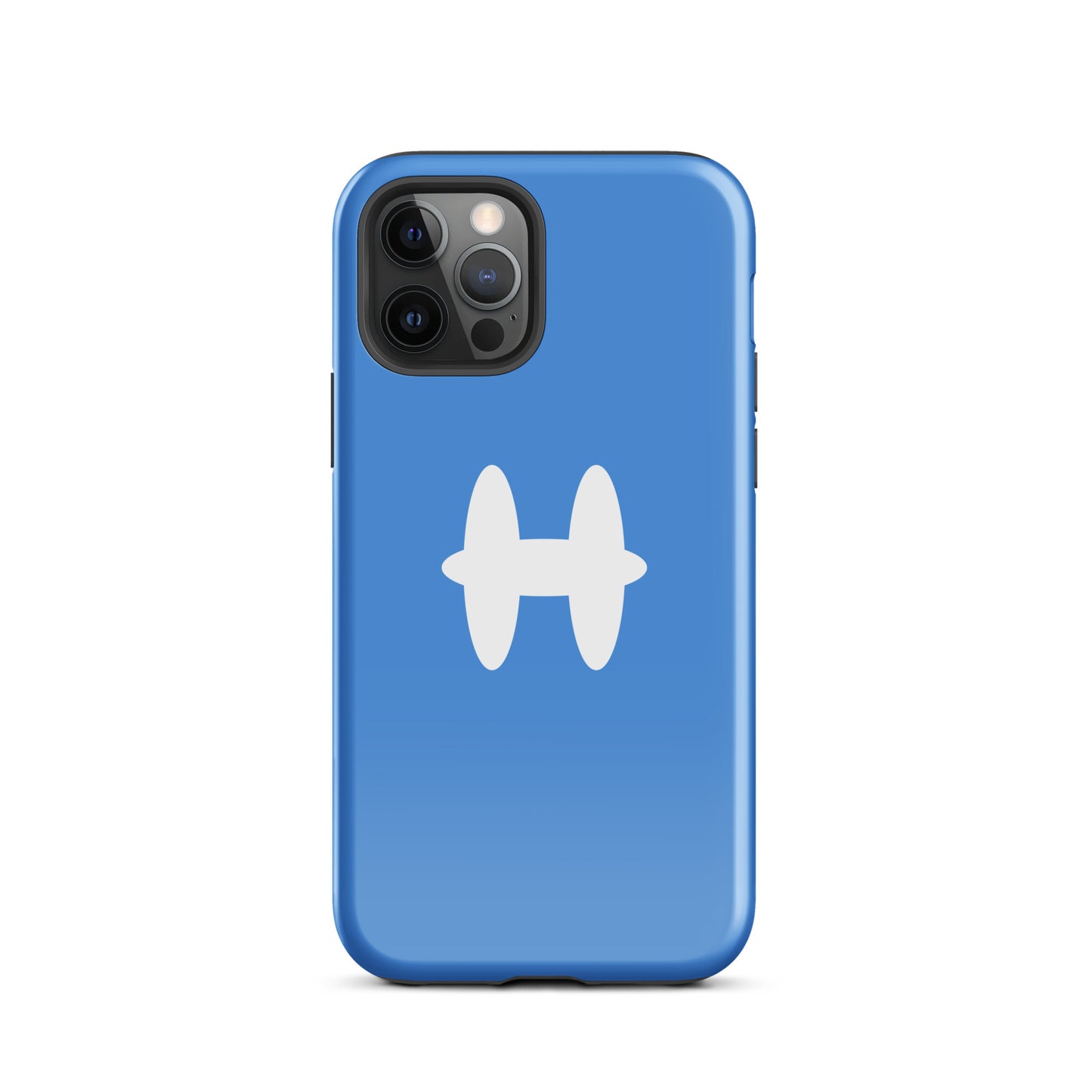 iPhone 12 Pro Case Columbia Blue, white H logo. 