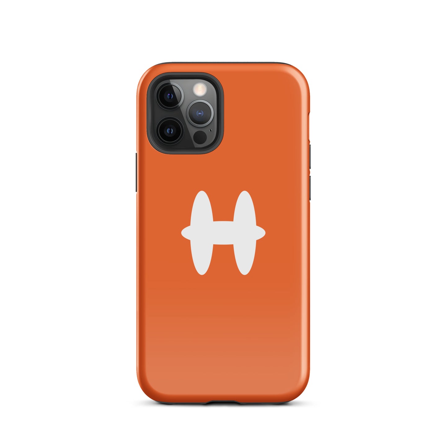 iPhone 12 Pro Case Orange, white H logo. 