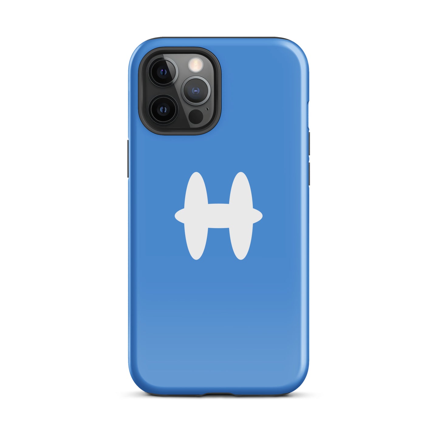 iPhone 12 Pro Max Case Columbia Blue, white H logo. 