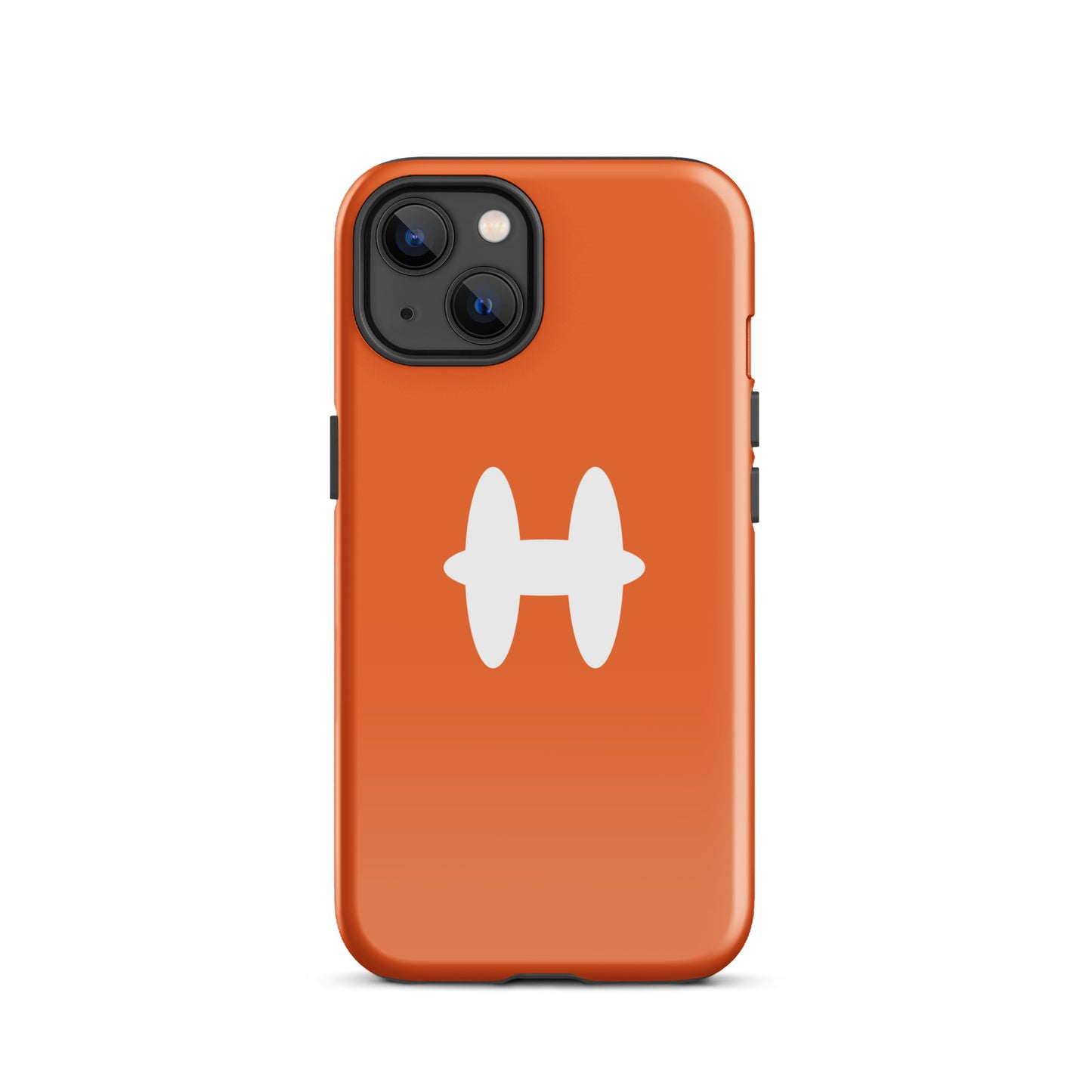 iPhone 13 Case Orange, white H logo. 