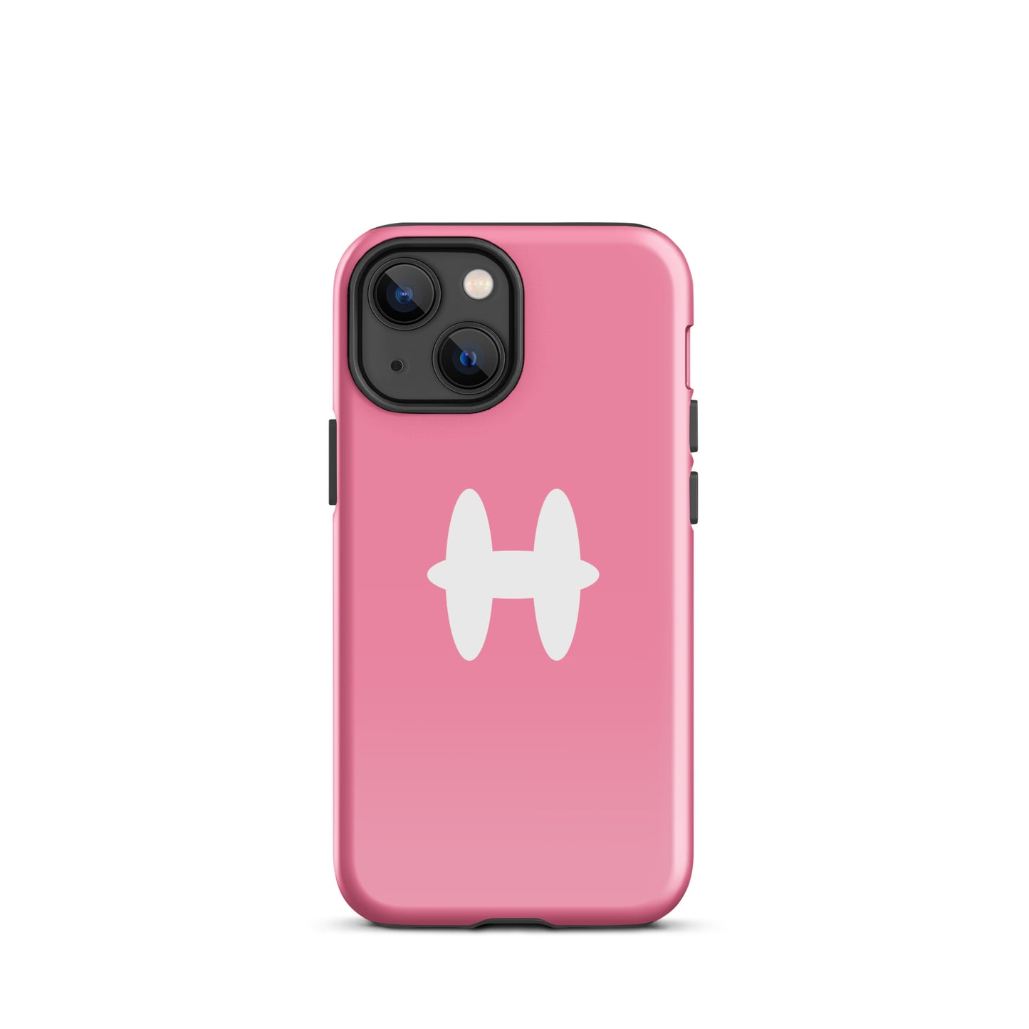 iPhone 13 Mini Case Pink, white H logo. 