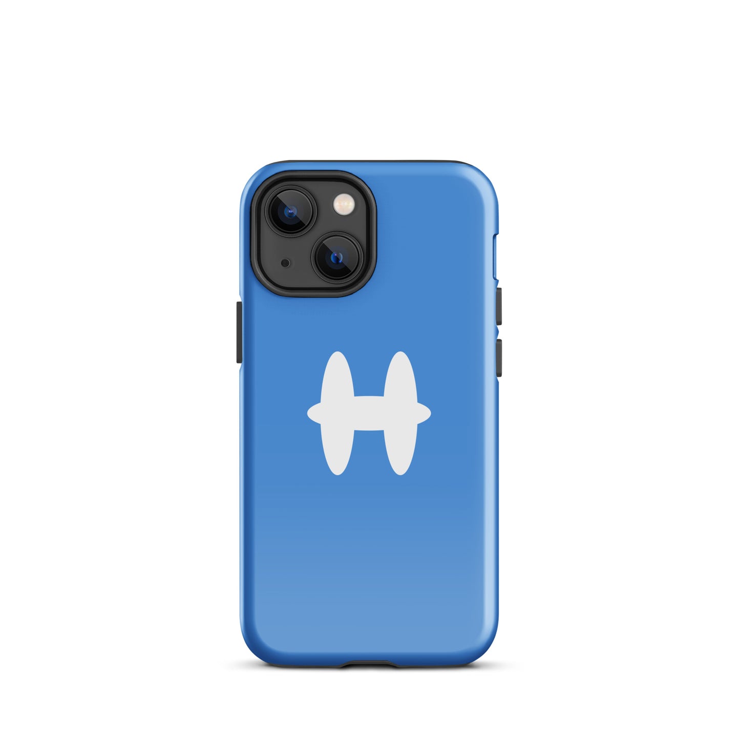iPhone 13 mini Case Columbia Blue, white H logo. 