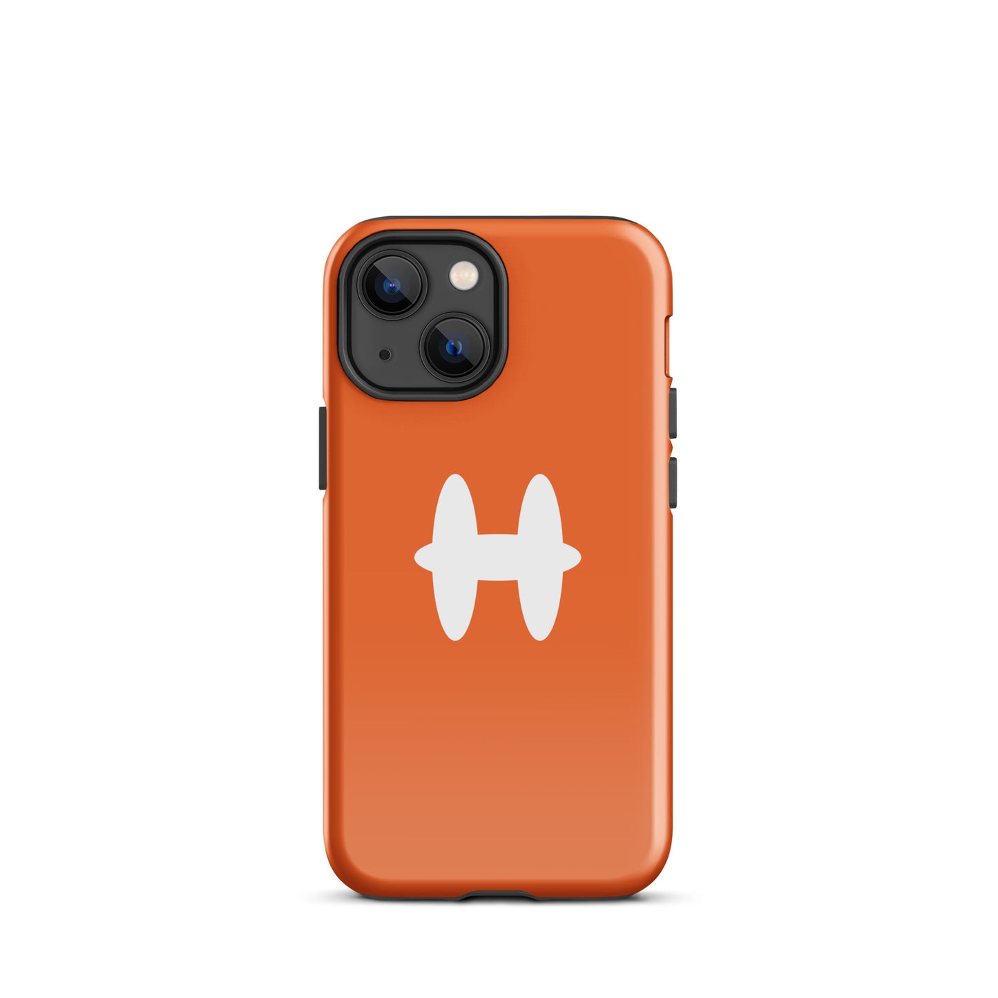 iPhone 13 mini Case Orange, white H logo. 