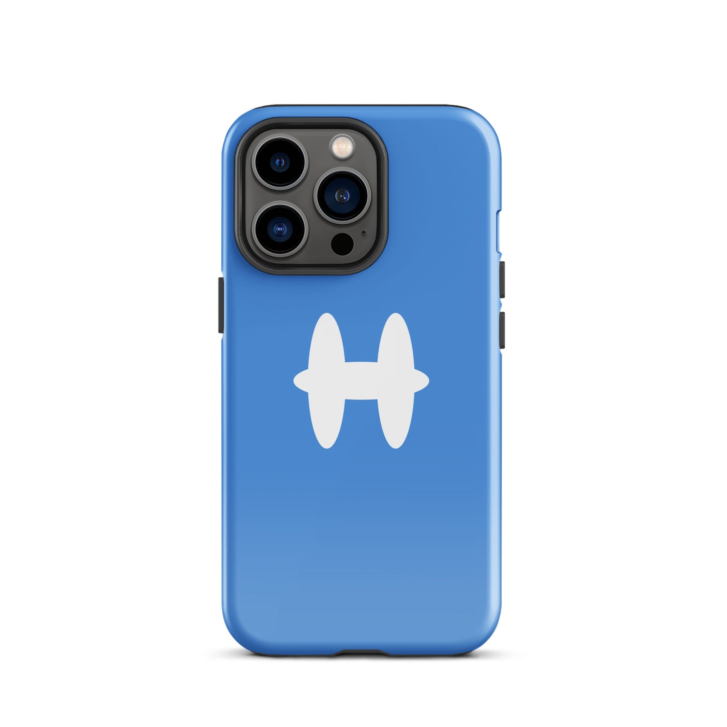 iPhone 13 Pro Case Columbia Blue, white H logo. 