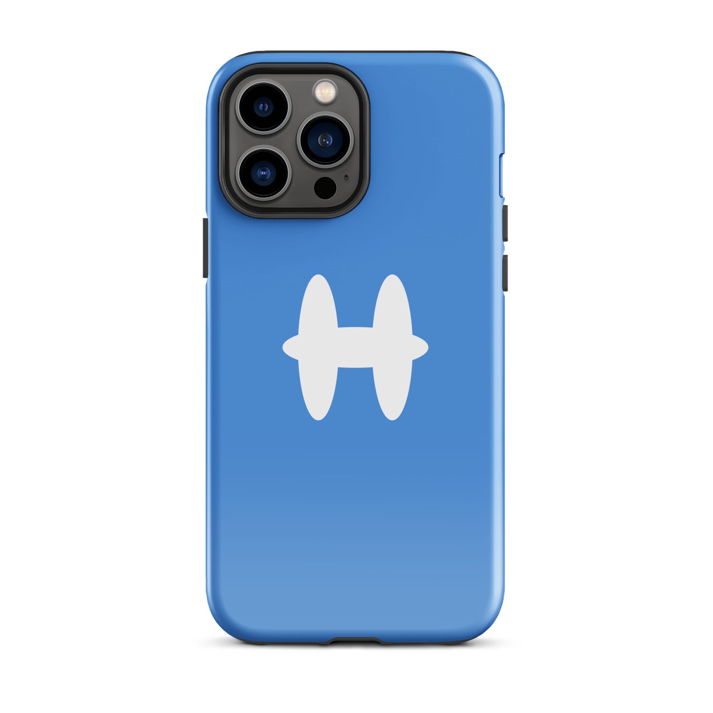 iPhone 13 Pro Max Case Columbia Blue, white H logo. 