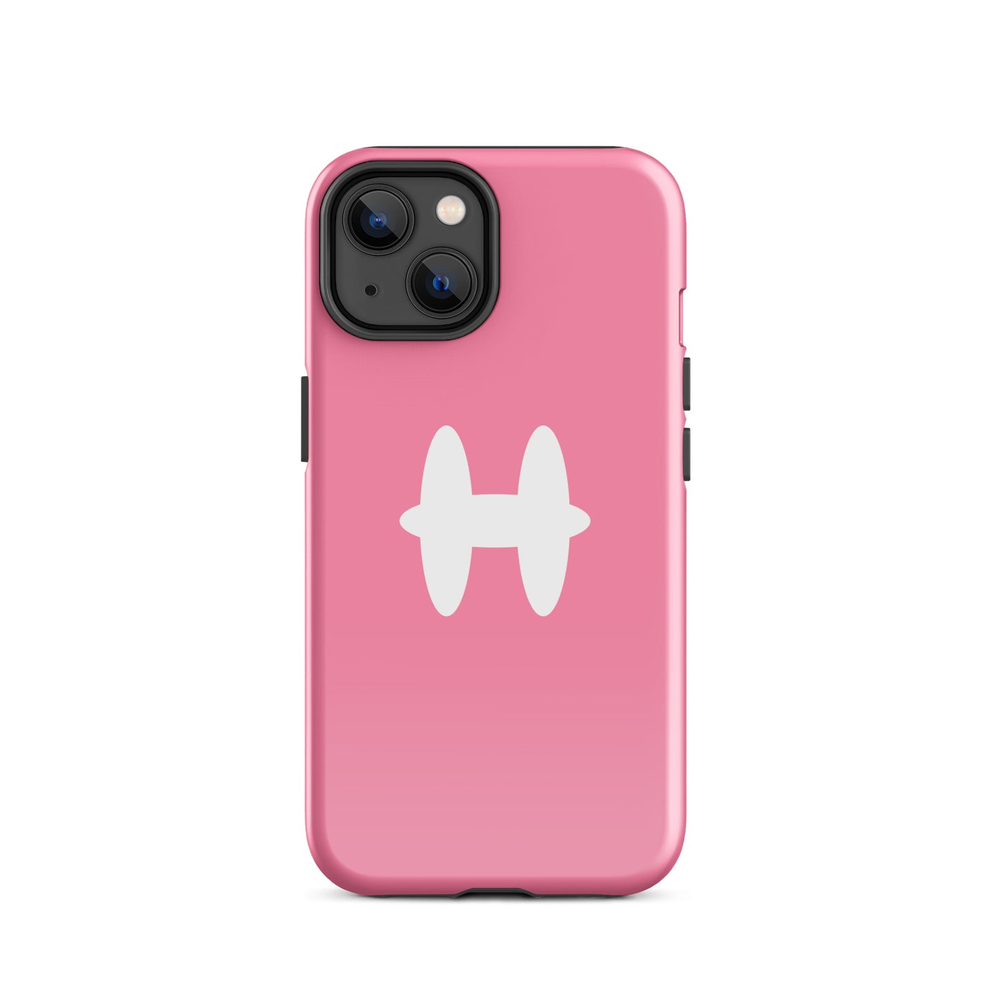 iPhone 14 Case Pink, white H logo. 