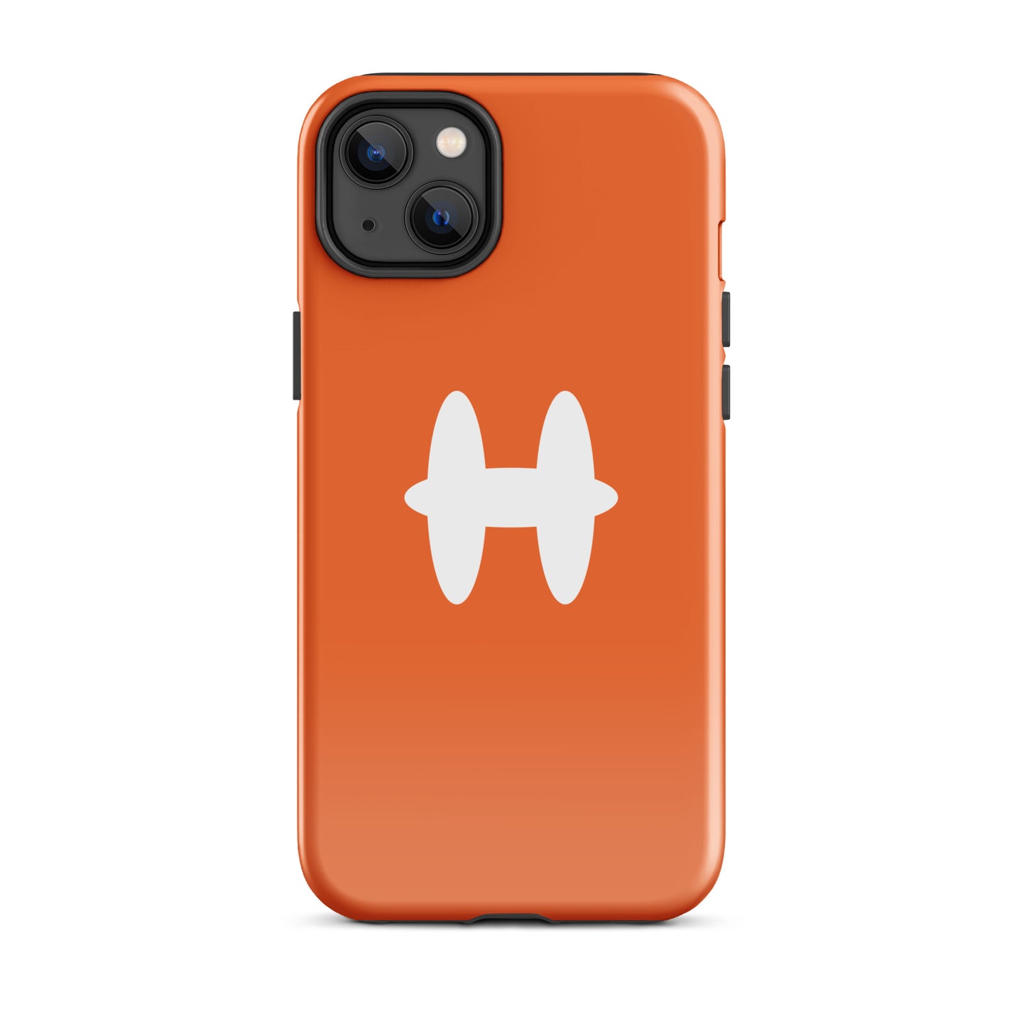 iPhone 14 Plus Case Orange, white H logo. 