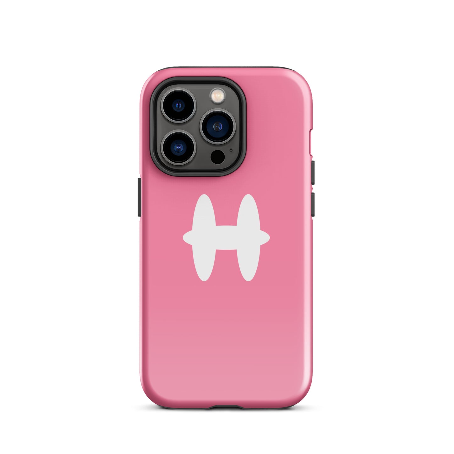 iPhone 14 Pro Case Pink, white H logo. 