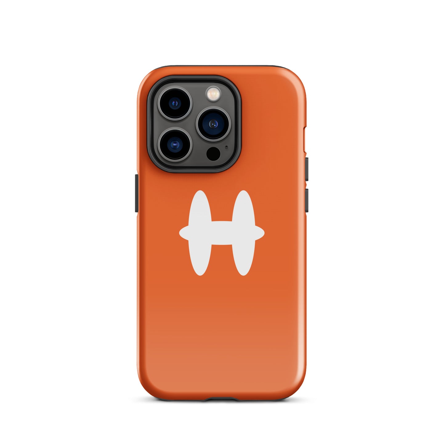 iPhone 14 Pro Case Orange, white H logo. 