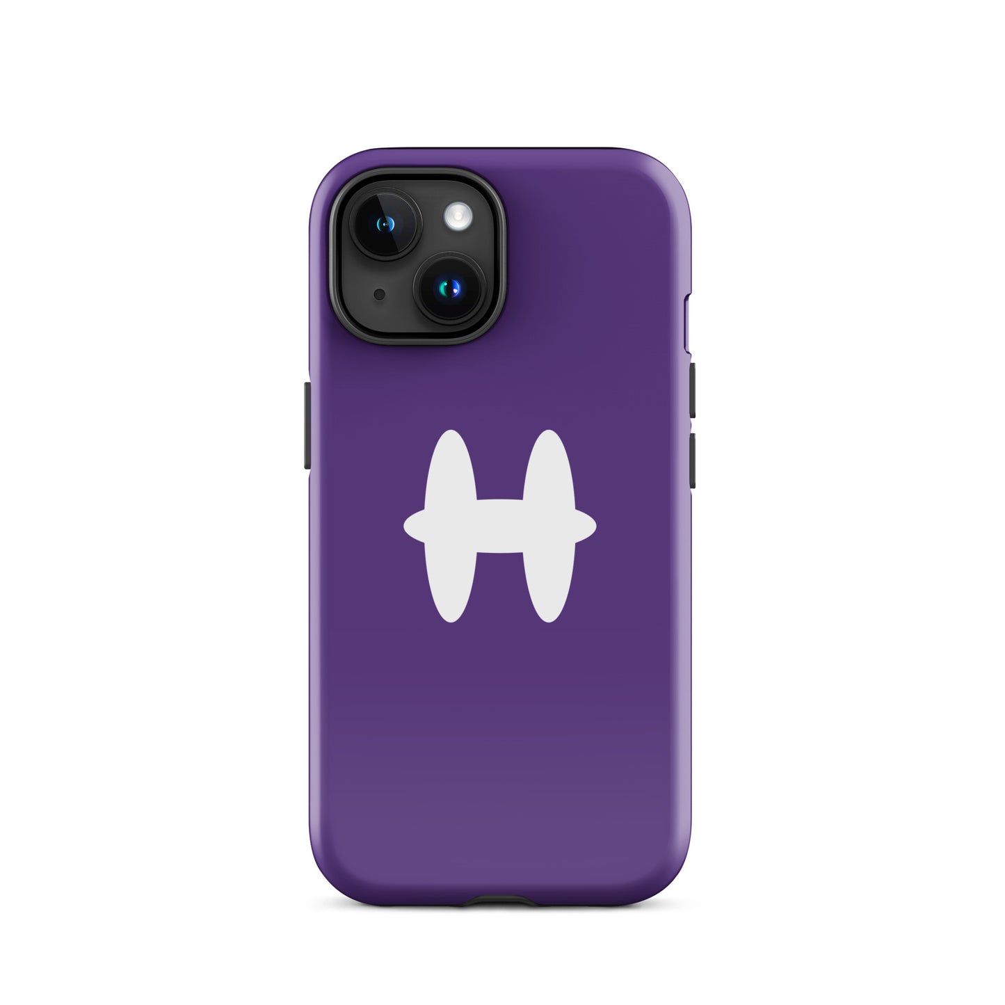 iPhone 15 Case Purple, white H logo. 