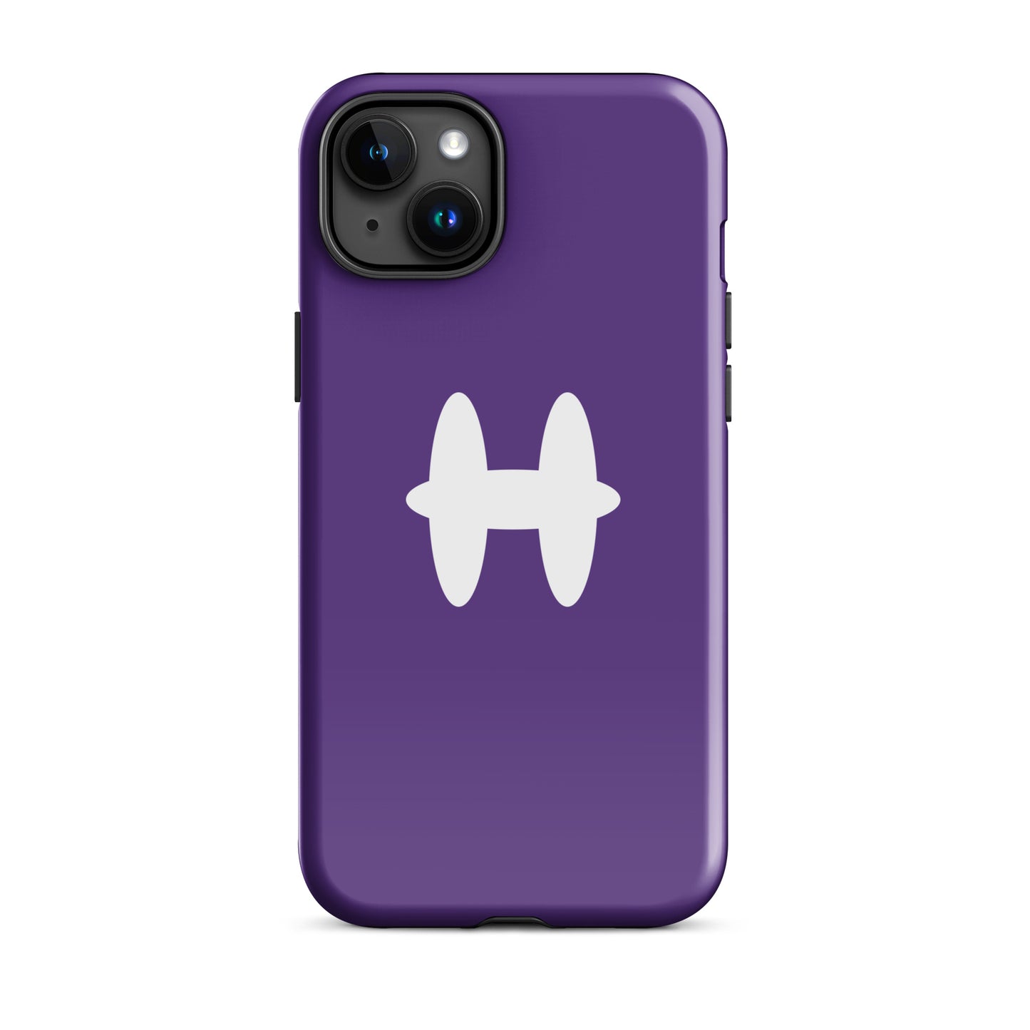 iPhone 15 Plus Case Columbia Blue, white H logo. 