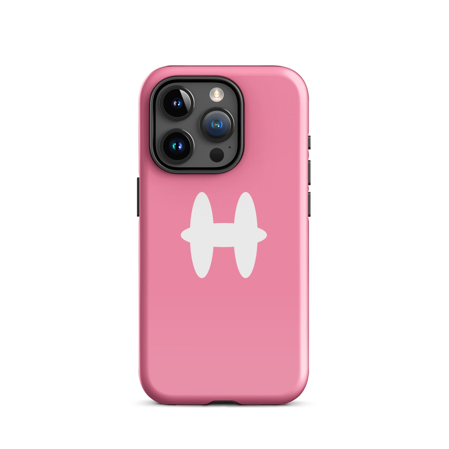 iPhone 15 Pro Case Pink, white H logo. 