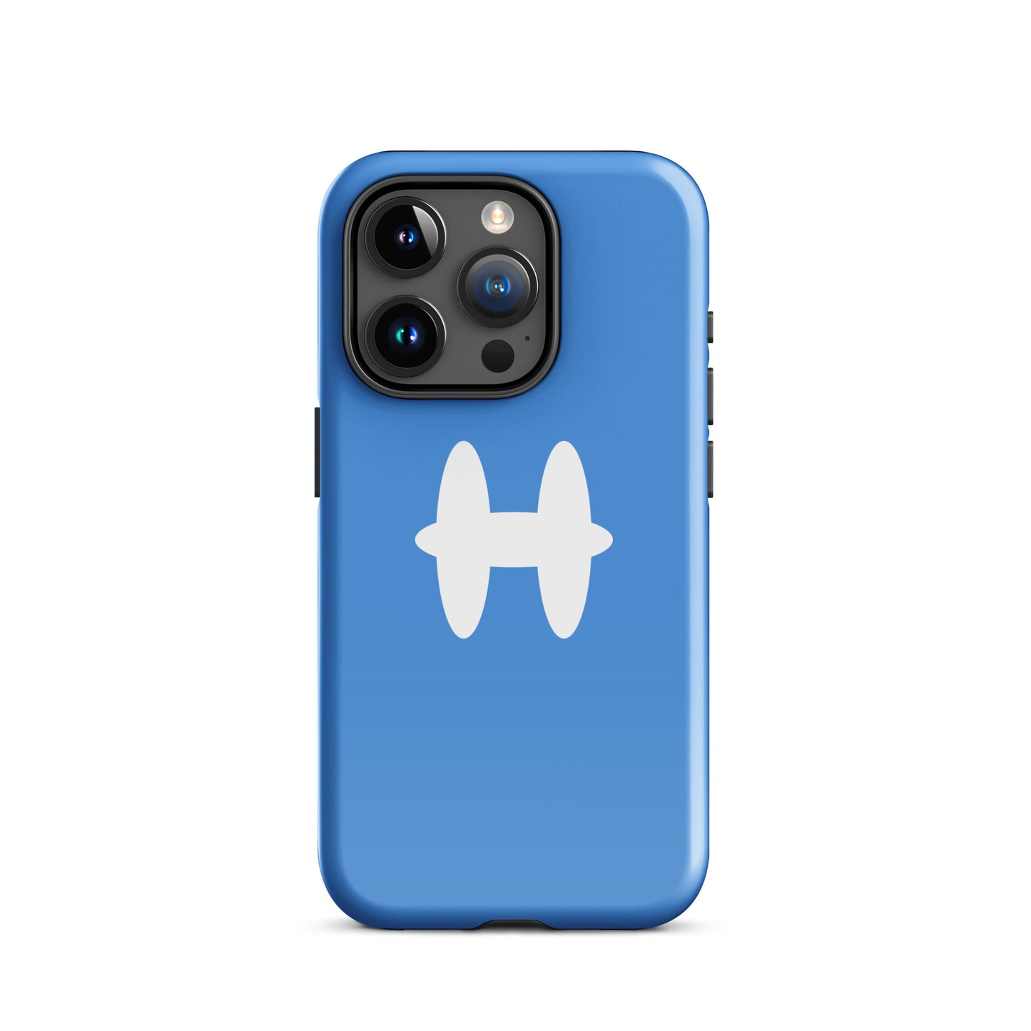 iPhone 15 Pro Case Columbia Blue, white H logo. 