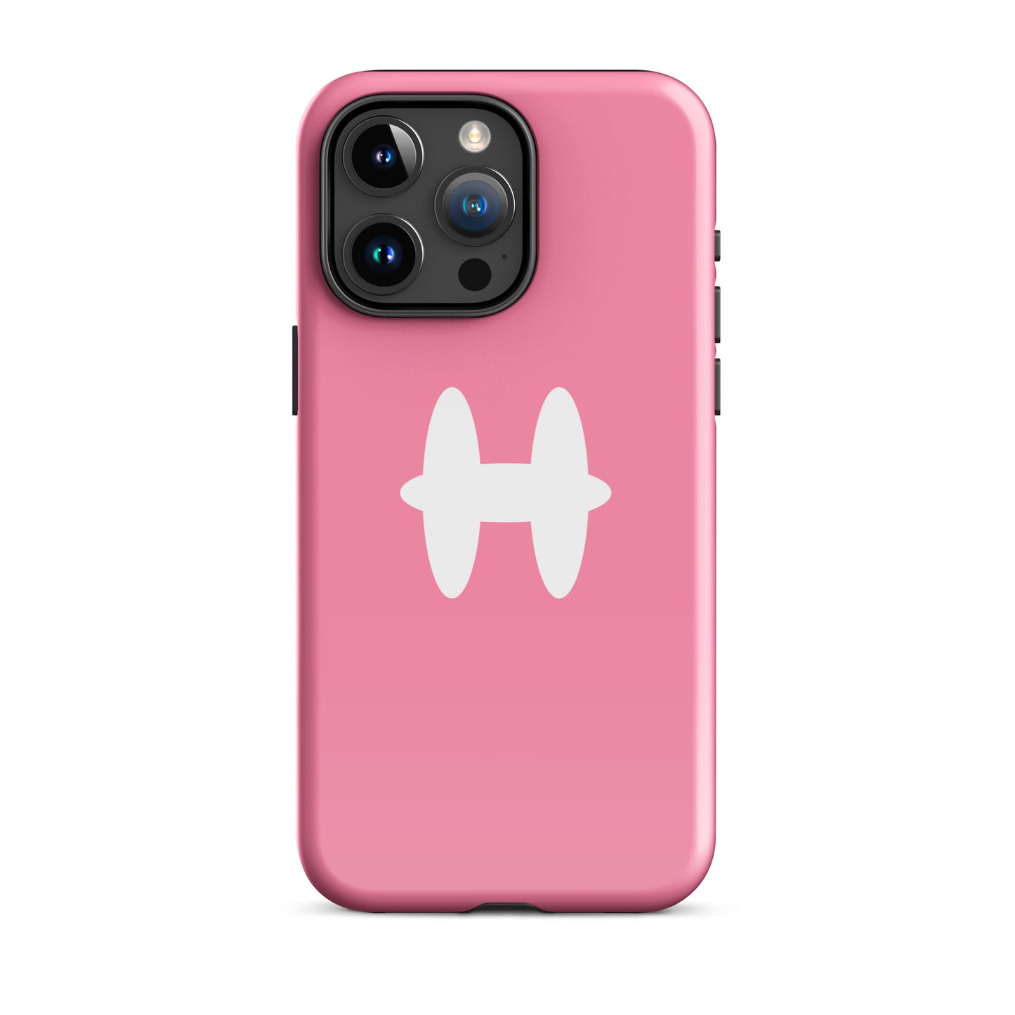 iPhone 15 Pro Max Case Pink, white H logo. 